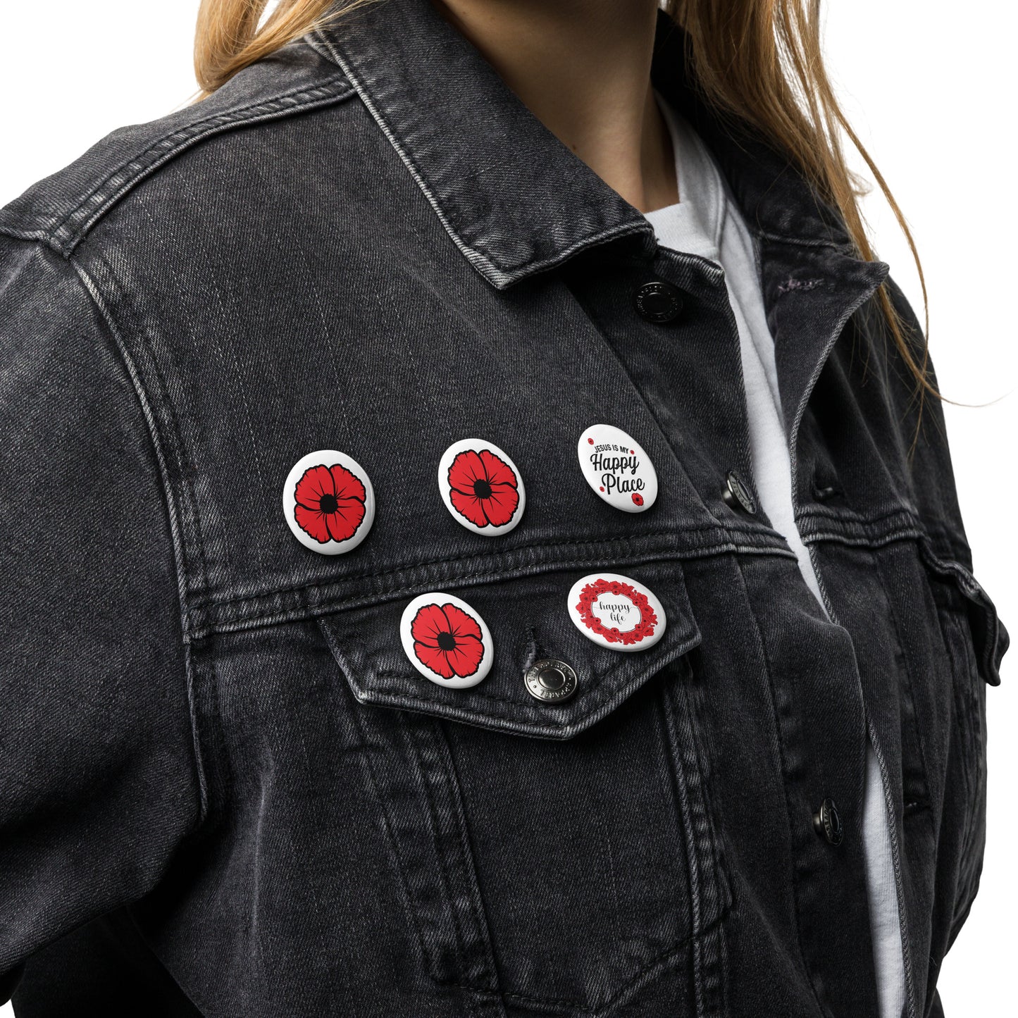 Set of Happy Life pin buttons