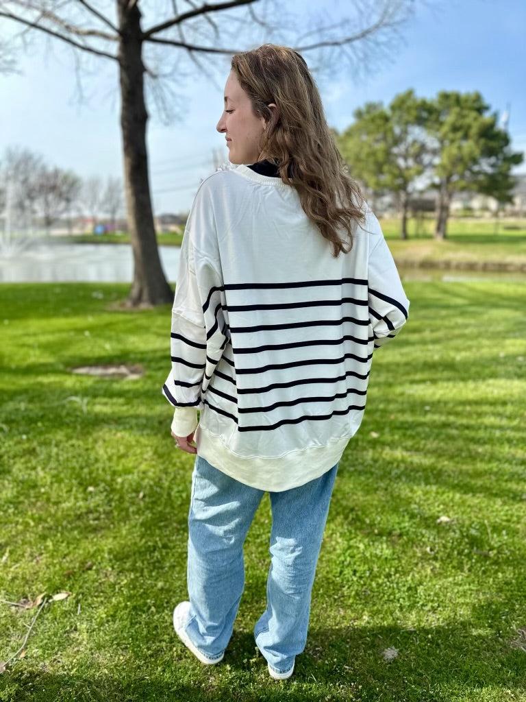 Ladies Custom Breton Striped Light Sweatshirt