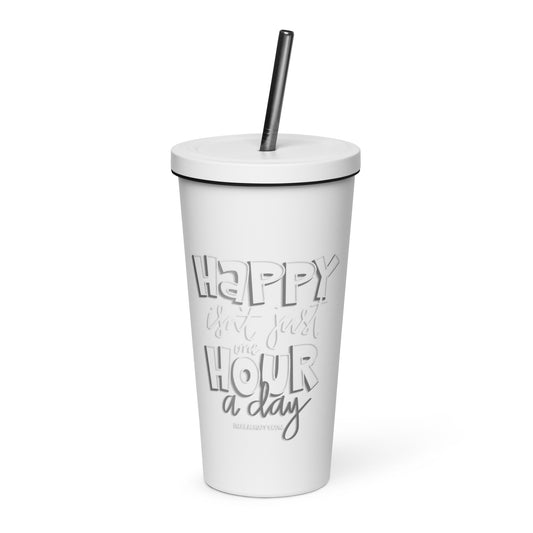 Insulated "Happy" tumbler with a straw